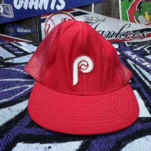 Philadelphia‎ Phillies Hat P Logo Vtg Trucker Hat Snap Back Red 70s 80s